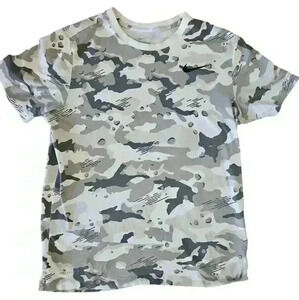 Nike Mens Gray Camo Print Crew Neck Tee L